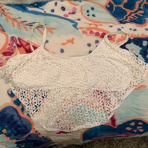 White Geometric Design Ruffle Bikini Top